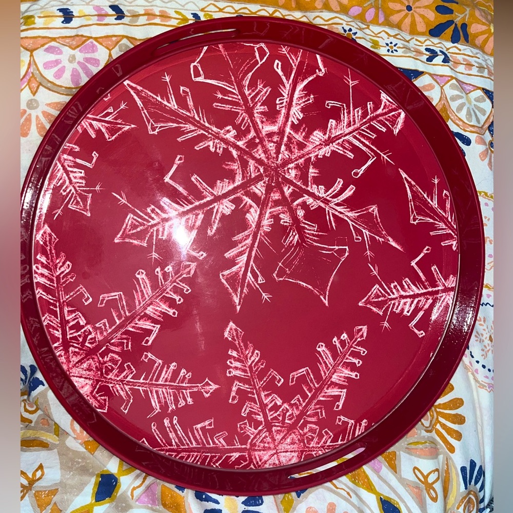 Rock Flower Paper Holiday Christmas Serving Tray NEW NWOT
